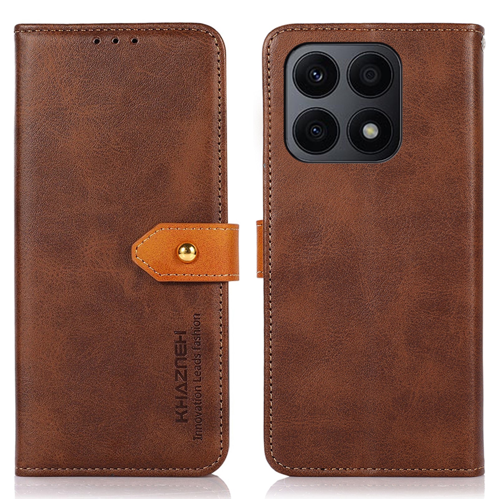 KHAZNEH For Honor X8a 4G PU Leather Wallet Cover Stand Cowhide Texture Gold Button Clasp Phone Case KHAZNEH For Honor X8a 4G PU Leather Wallet Cover Stand Cowhide Texture Gold Button Clasp Phone Case